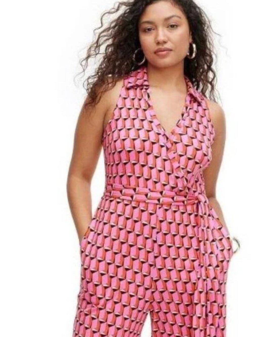Diane Von Furstenberg Pink Modern Geo Sleeveless Jumpsuit Size XXL